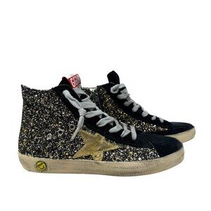 GOLDEN GOOSE black glitter high top sneakers shoes SIZE 33 EU 1.5 US girls